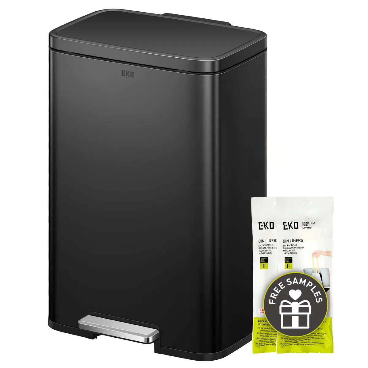 EKO Madison Cubo de Basura para Cocina 50 L con Pedal Negro Mate