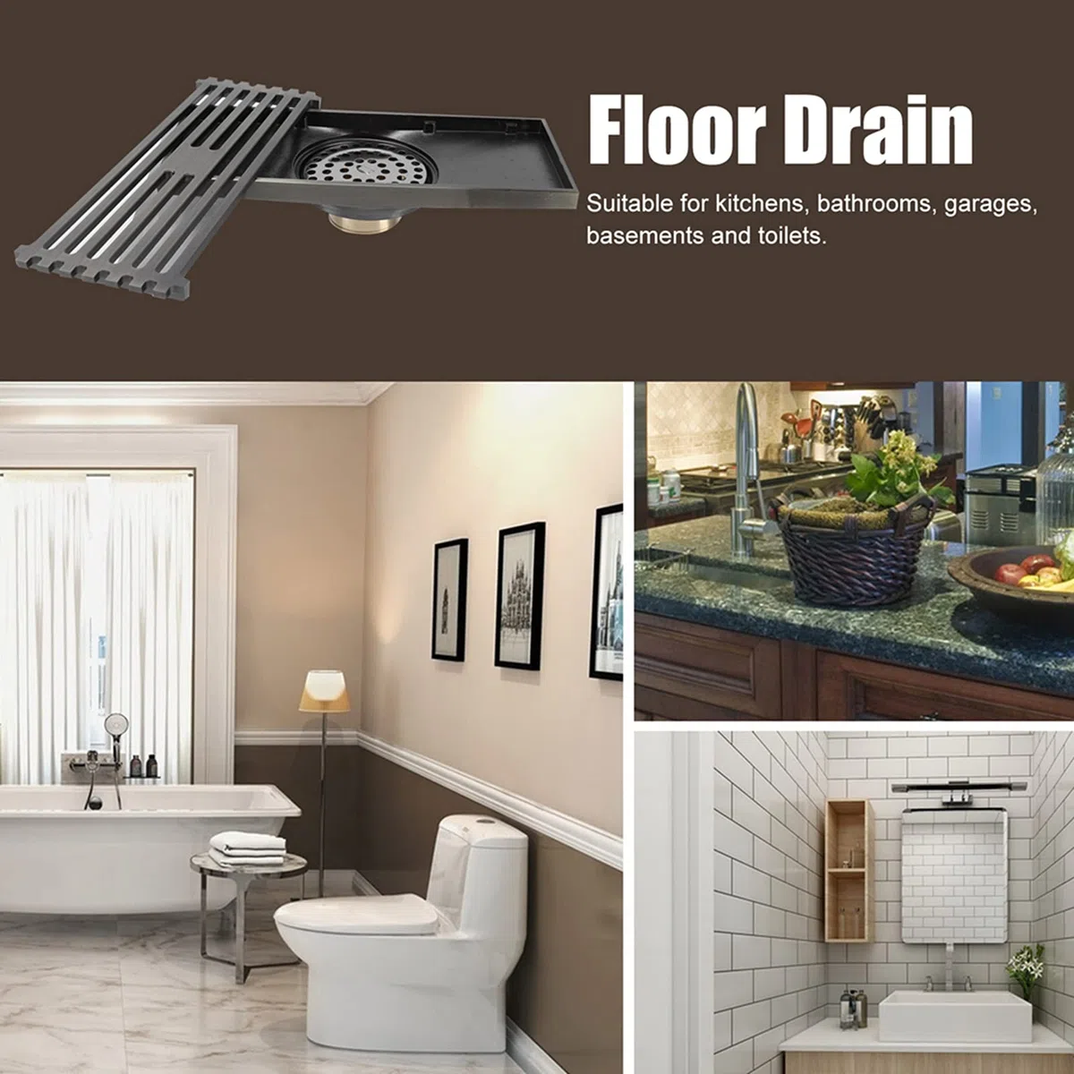 Cyrank Desagüe De Ducha Lineal, Desagüe De Piso De Latón con Rejilla Extraíble Desagüe De Piso De Ducha Rectángulo Desagüe Lineal Oculto con Colador De Cabello para Baño Inodoro Balcón 20x8cm