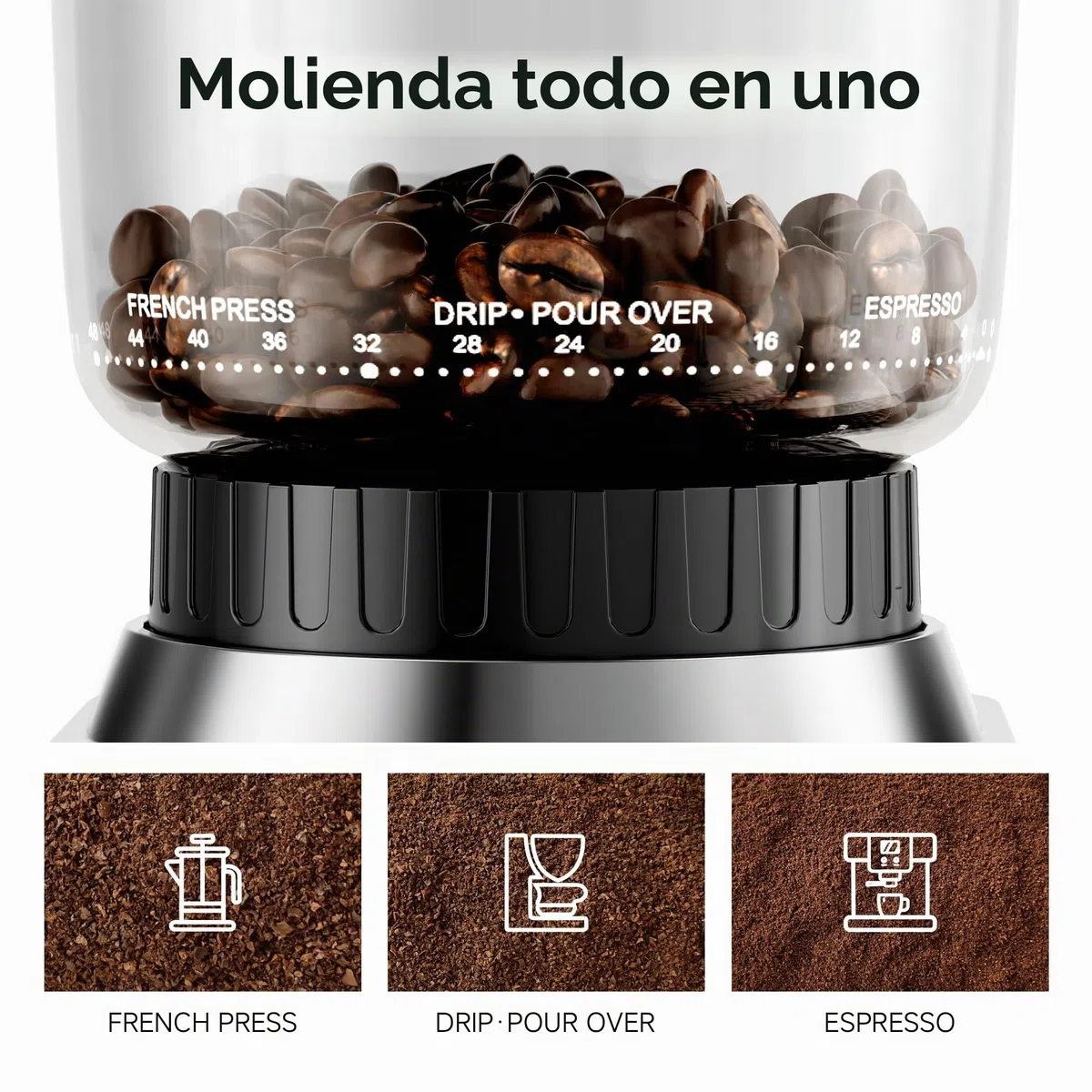 HIBREW G7 Molinillo de Espresso con fresado cónico, vaso dosificador magnético, carcasa metálica, 48 niveles de molienda - para Espresso, Moka Pots y café de goteo