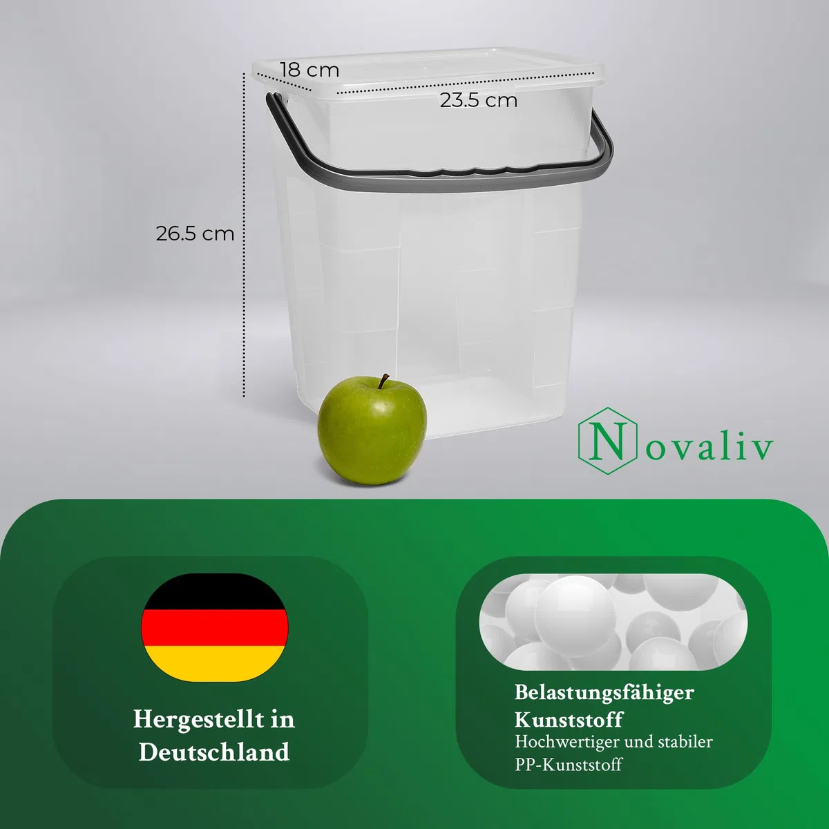 Novaliv 5 cajas de detergente con tapa de 7 litros, transparente, 23,5 x 18 x 26,5 cm, caja de almacenamiento en polvo con asa, para detergente y detergente