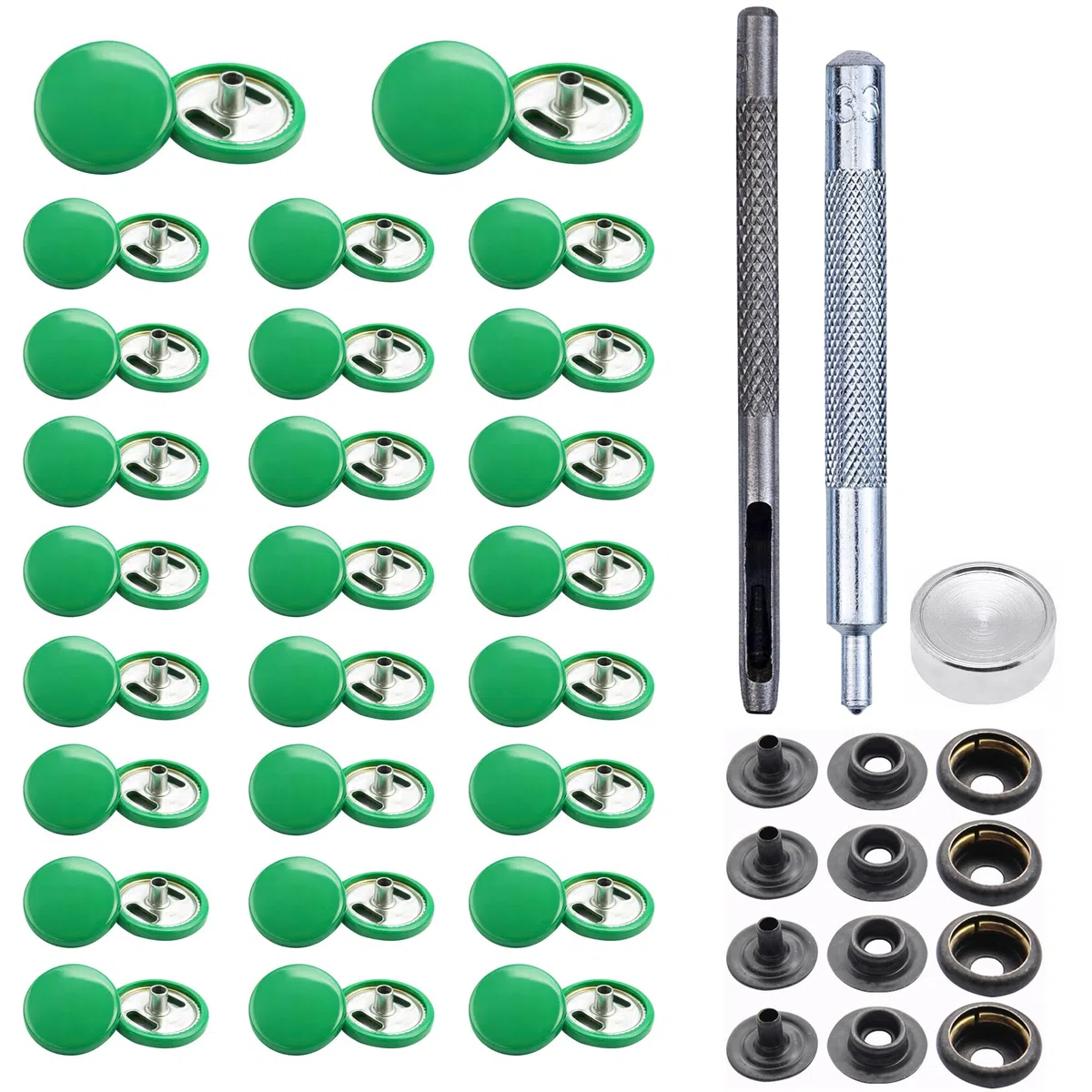 Trimming Shop 15mm Botones a Presión 4 Parte, Durable y Ligero Metal Cierres con Mano Fijación Herramienta para Jeans, Cuero, Tiras Costura Proyectos, Ropa Reparación - Verde, 1000pcs