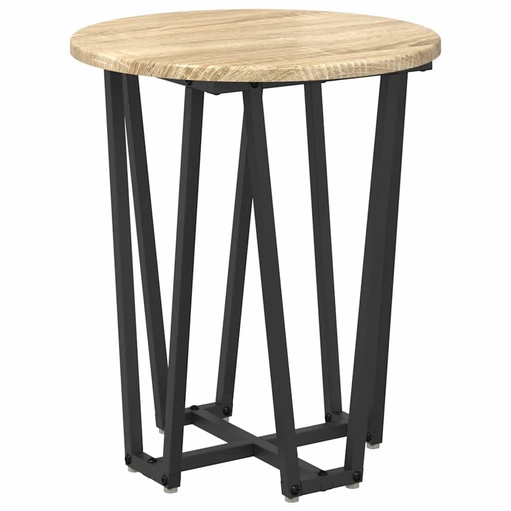 Juego de mesa auxiliar de 2 piezas de roble Sonoma y negro, mesas de centro redondas con marco de metal, prácticos estantes para sofá, salón, oficina, rincón de lectura, decoración y bebidas