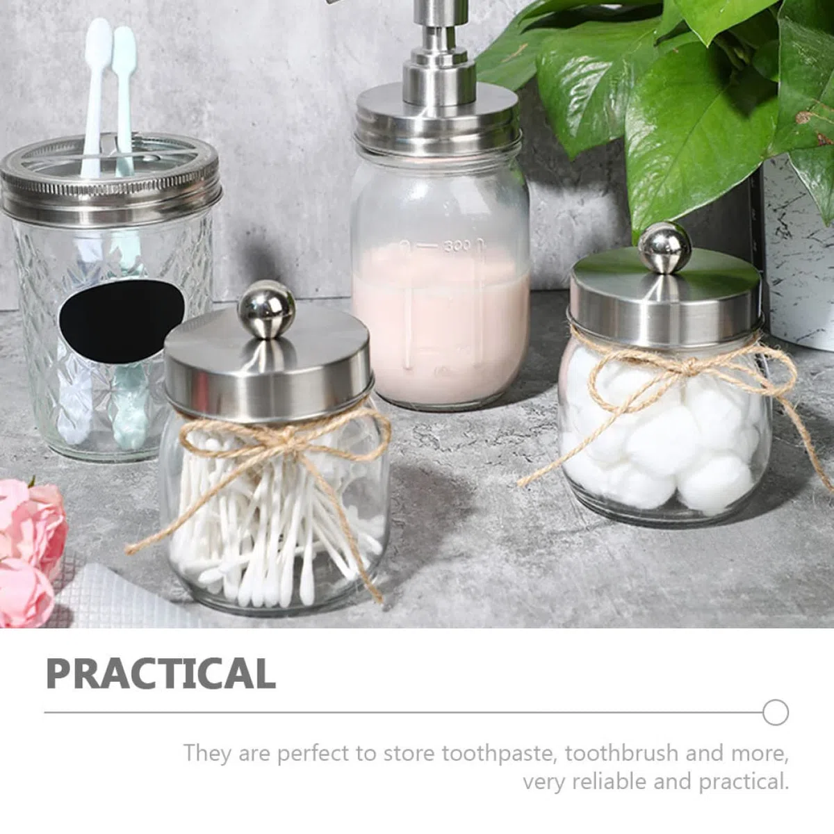 POPETPOP Set de Accesorios de Baño Soporte para Cepillo de Dientes y Botella de Loción de Vidrio Plata para Hotel y Hogar