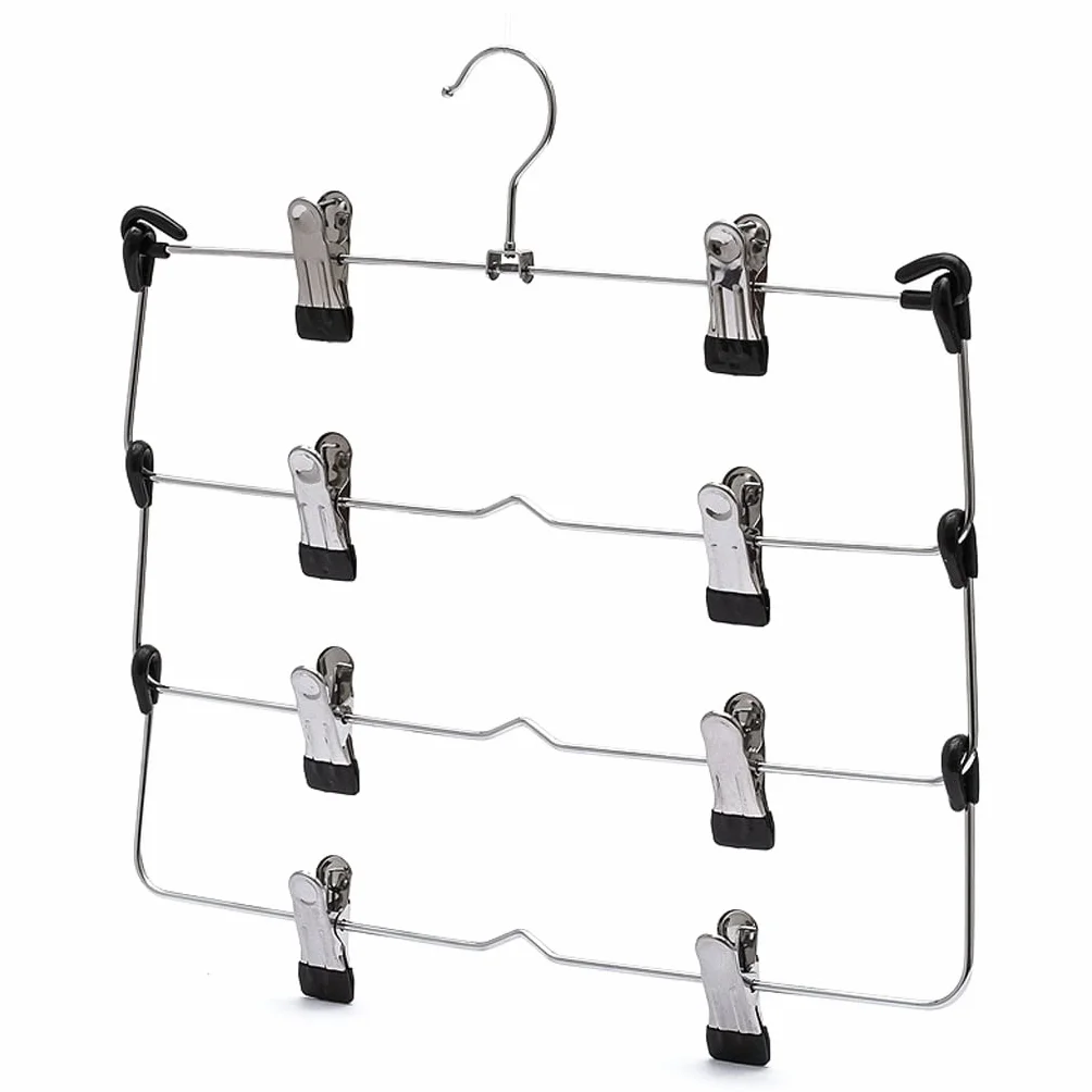 Perchas Ropa Perchas Colgador De Faldas De Metal De 4 Niveles, Ahorro De Espacio, con Clips, Organizador De Almacenamiento De Armario, Colgador De Pantalones Ajustable, 4 Uds. Perchas Ahorra Espacio
