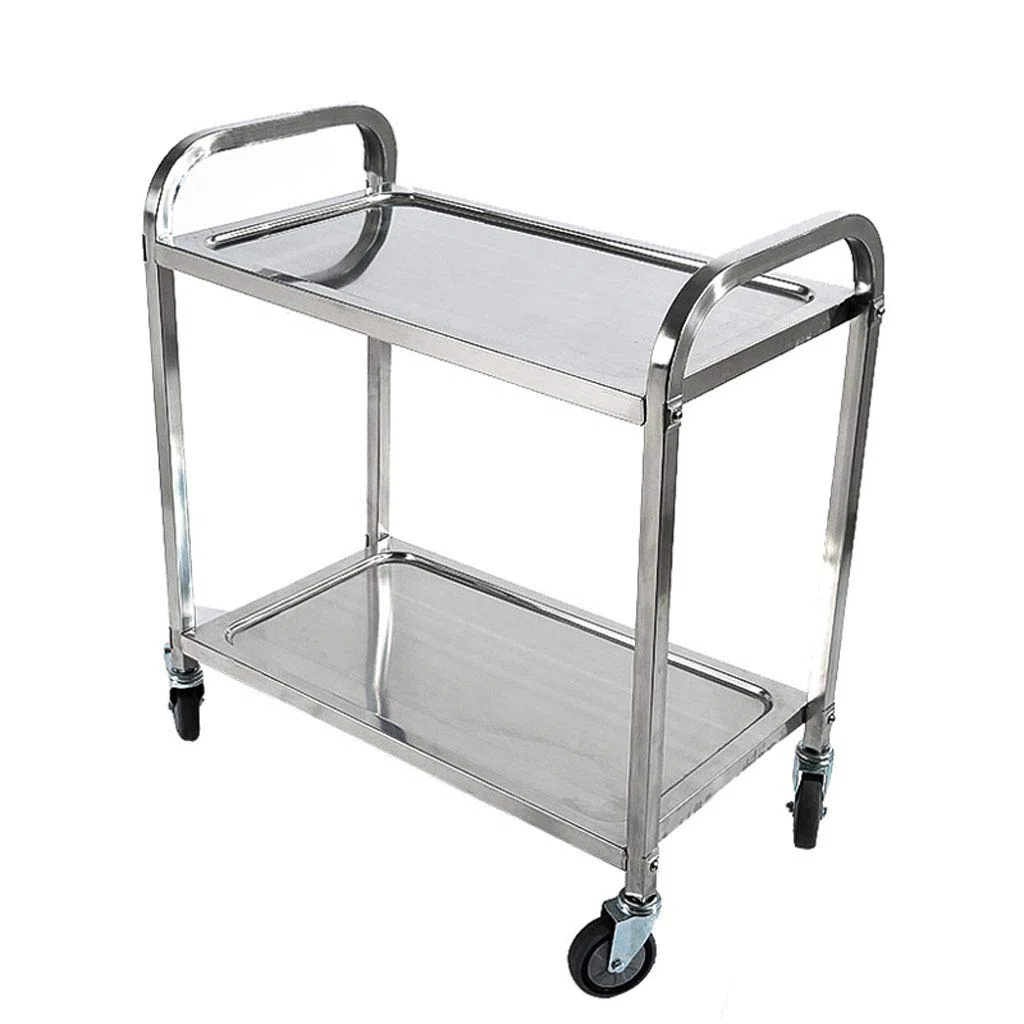 Carrito de servicio de acero inoxidable de 2 niveles, carrito de recogida de platos de restaurante, carrito de vino para hoteles, carrito de entrega para un servicio y nización eficientes