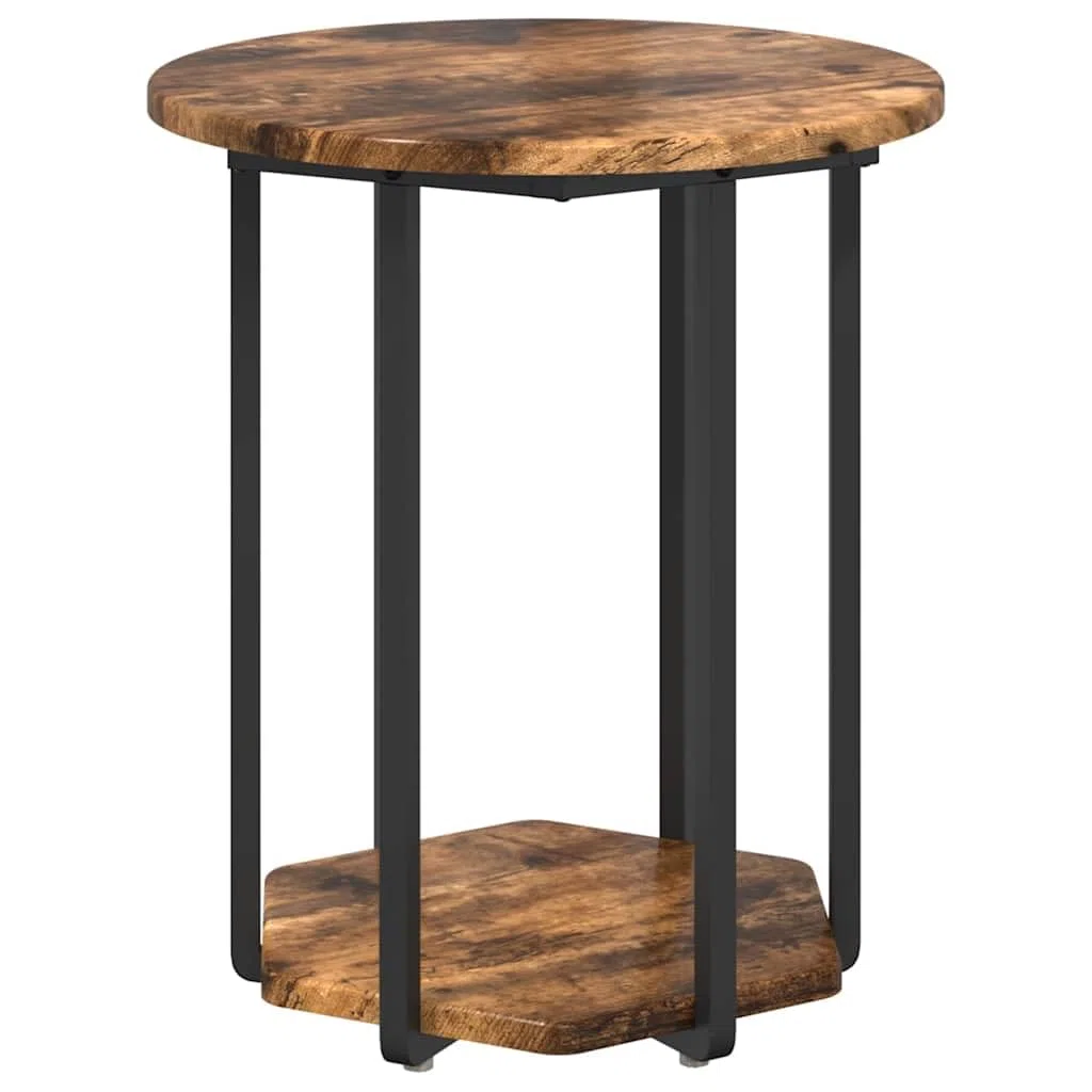 Juego de mesa auxiliar marrón con estante, 2 piezas, madera de ingeniería y metal, 50 x 50 x 50,5 cm y 40 x 40 x 45,5 cm, moderna mesa de centro con estante, versátil y duradera