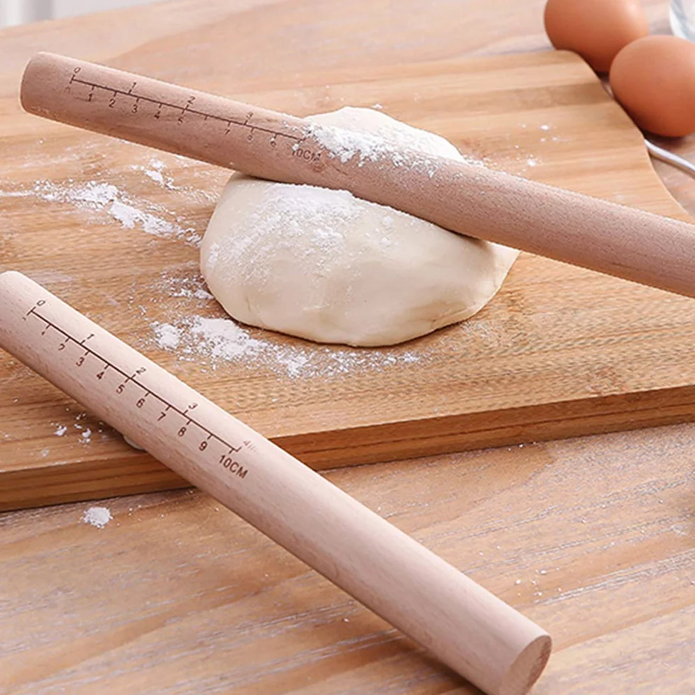 Rodillo de madera de haya,Rodillo macizo, Rodillo de amasar de madera premium for hornear, pizza y masa - 9,8 pulgadas