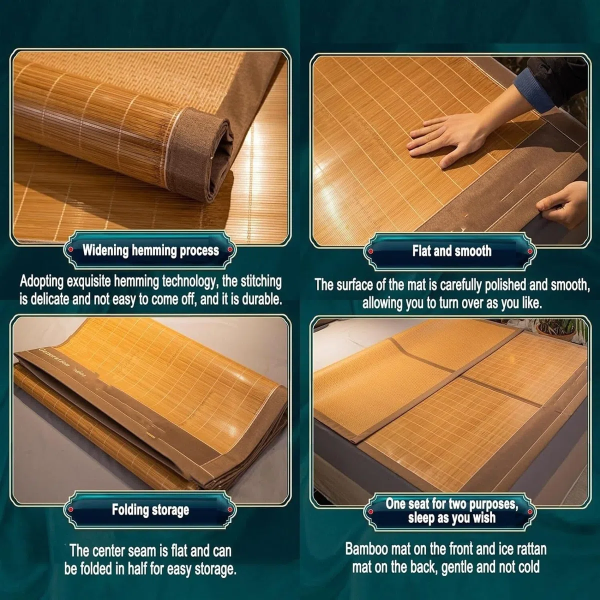 Alfombrilla de refrigeración de bambú de doble cara, cubrecolchón plegable portátil para climas cálidos, almohadilla de cama suave y lisa, ideal para acampar y dormir en casa