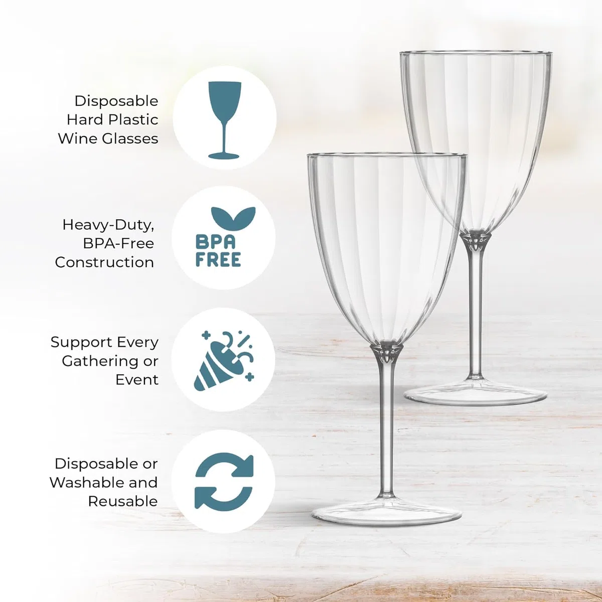 Decor Decorline - 96 copas de vino de plástico de alta calidad, transparentes, reutilizables, para bodas y fiestas, 200 ml, reutilizables