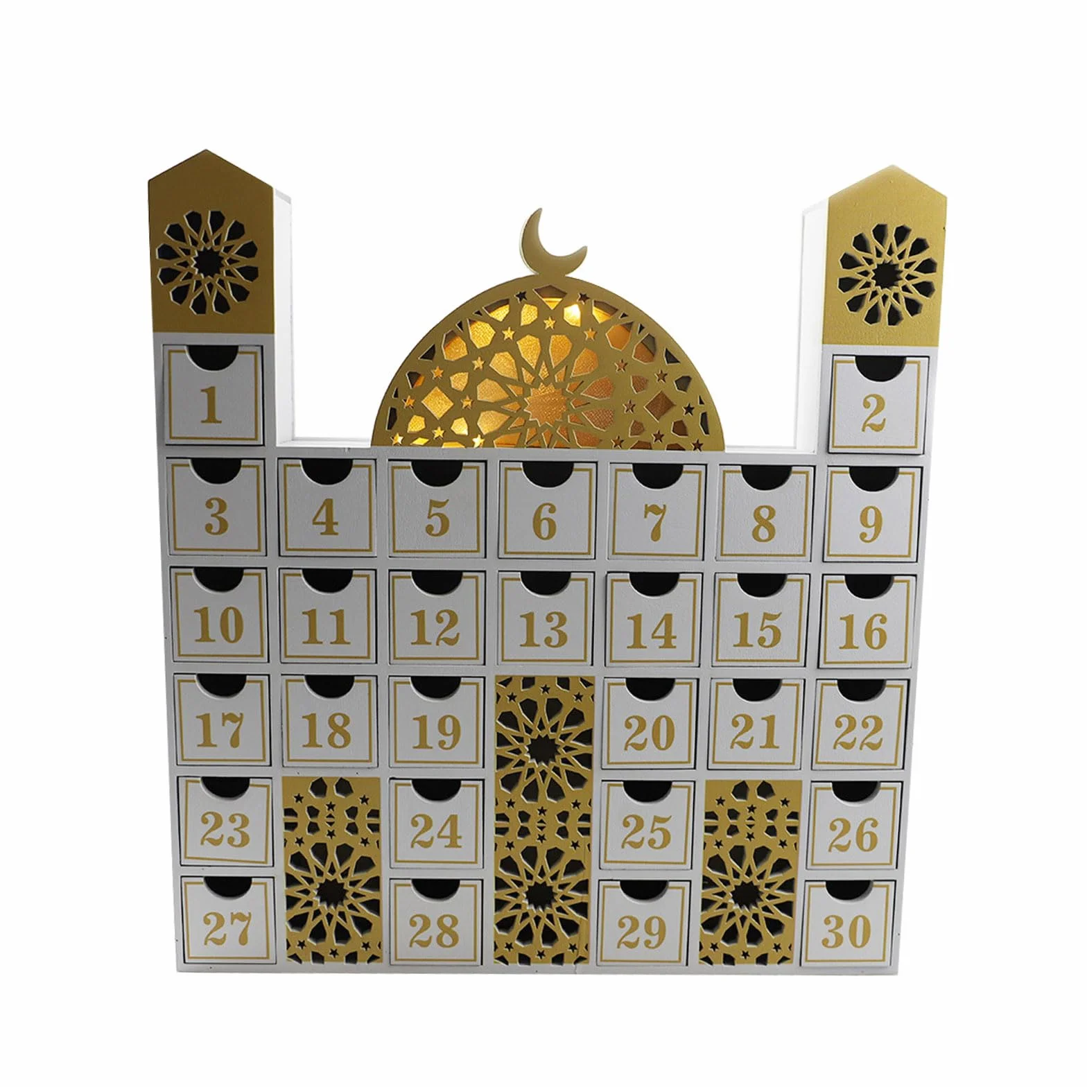 Calendario de cuenta regresiva de madera con luz LED, calendario de Adviento para niños y adultos, decoración del hogar, regalo de fiesta, calendario de Adviento Eid