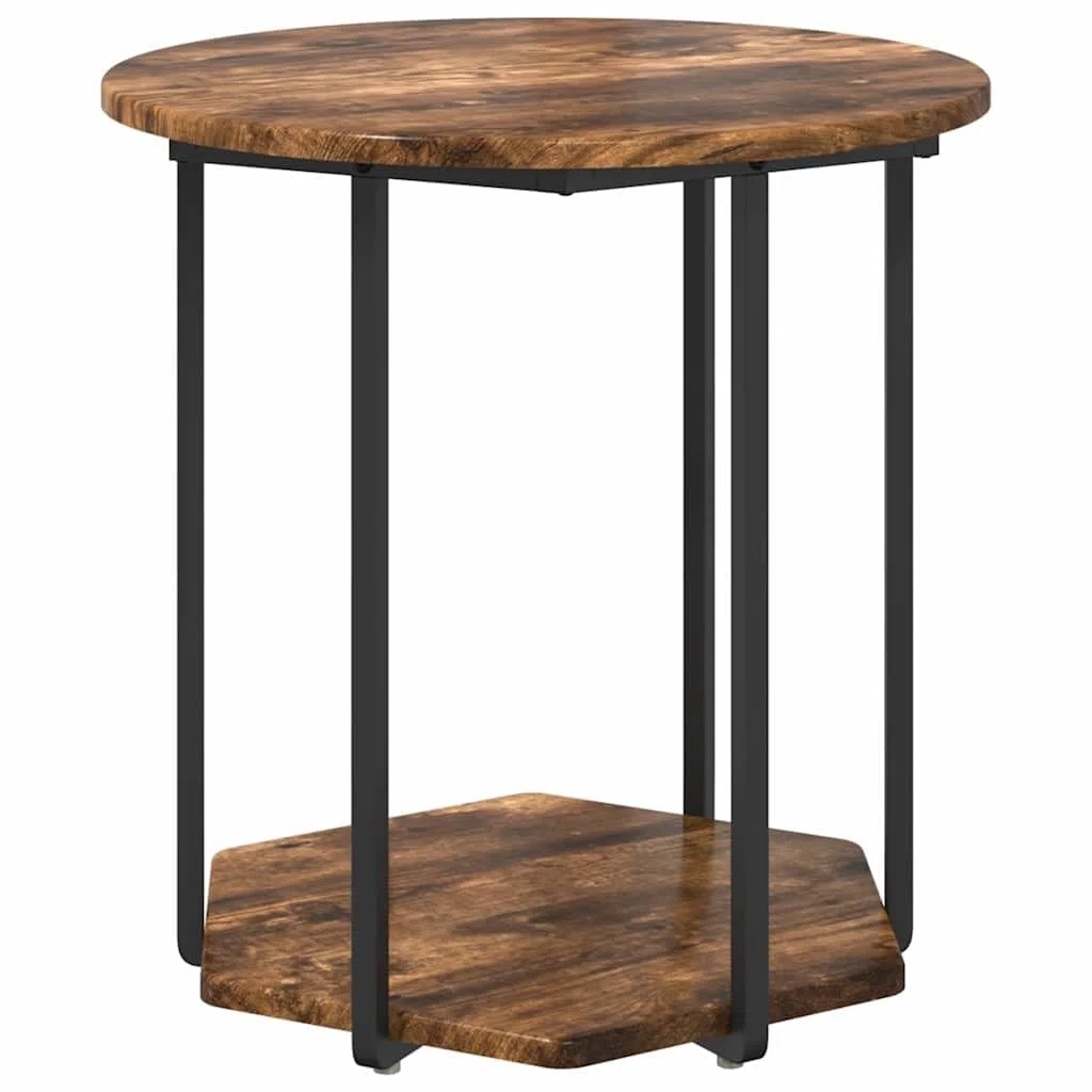 Juego de mesa auxiliar marrón con estante, 2 piezas, madera de ingeniería y metal, 50 x 50 x 50,5 cm y 40 x 40 x 45,5 cm, moderna mesa de centro con estante, versátil y duradera