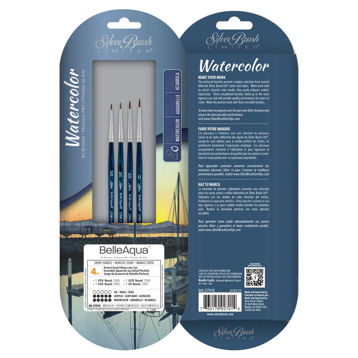 Silver Brush Limited BA-2701S BelleAqua - Juego de 4 pinceles de acuarela para detalles perfectos, profesionales, suaves, sintéticos, rojos, tamaño 5/0, 3/0, 2/0 y 0 pinceles redondos para artista