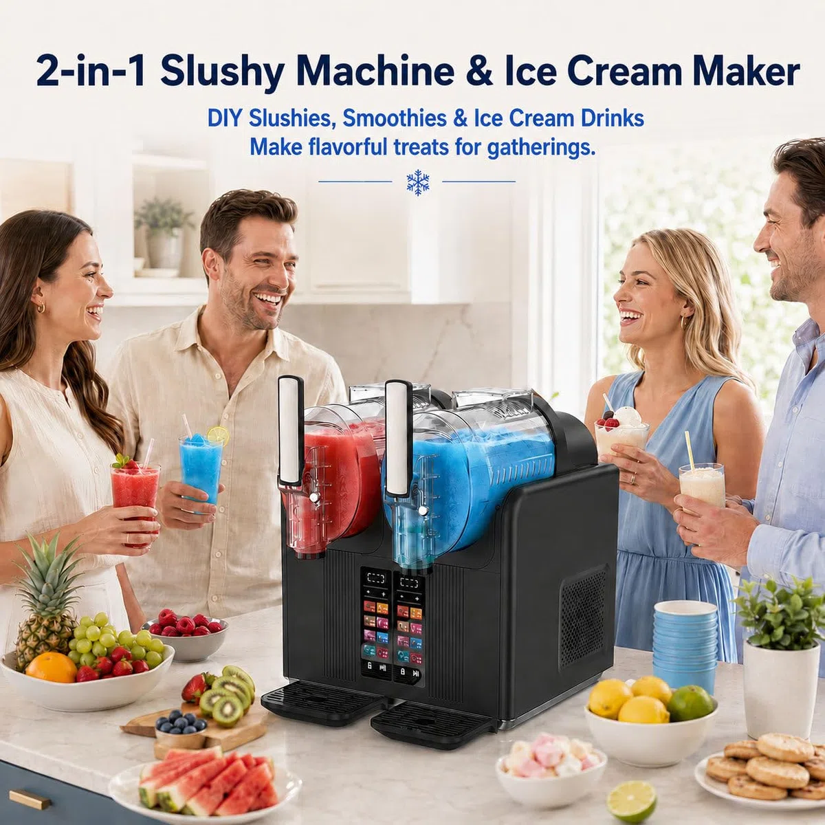 Máquina de granizados y Helado Suave 2 en 1 Black | 7 modos doble depósito autolimpieza para batidos malteadas cócteles margaritas y helados