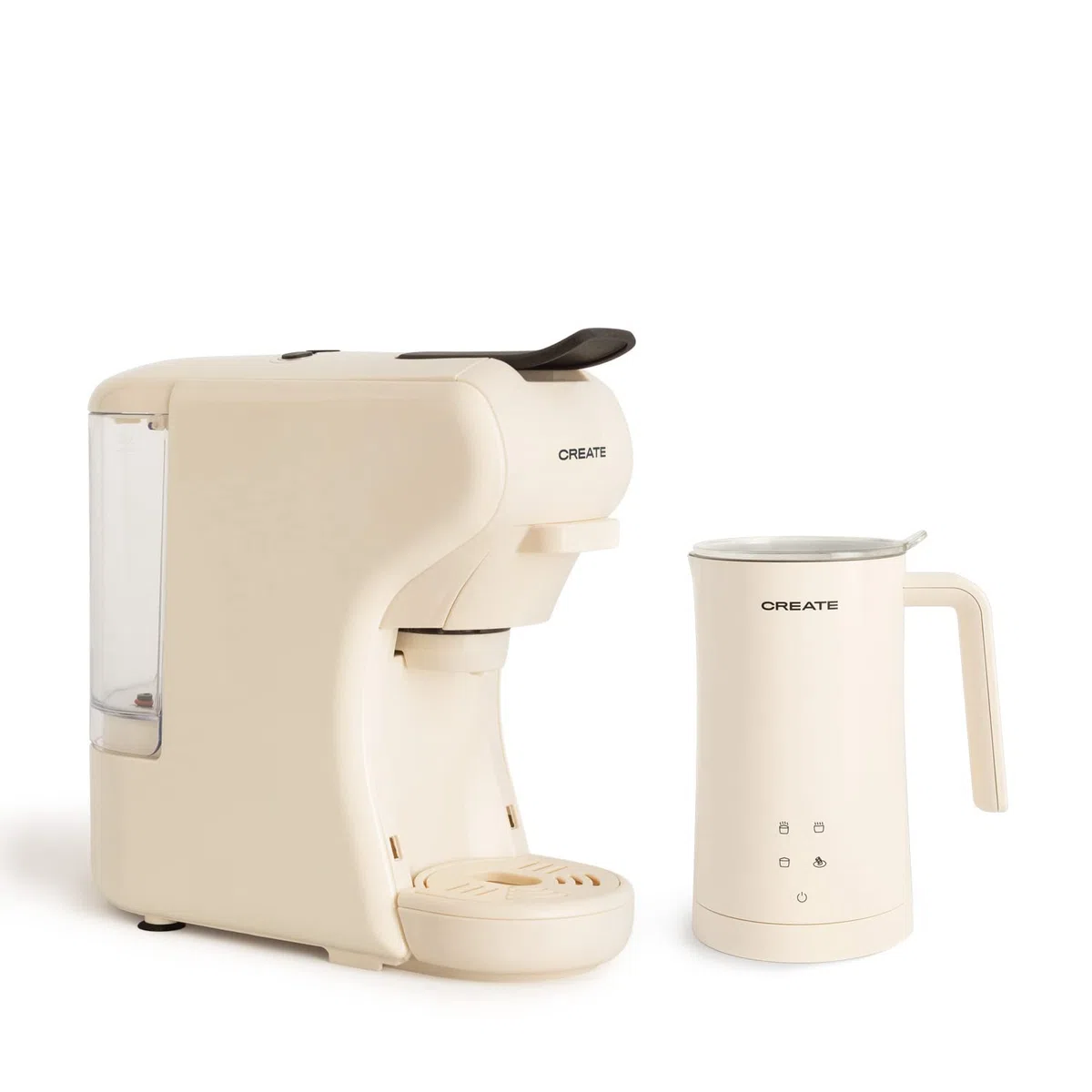 CREATE / PACK POTTS STYLANCE + MILKFROTHER/Cafetera Multicápsula Express y Espumador calentador de leche color Blanco roto