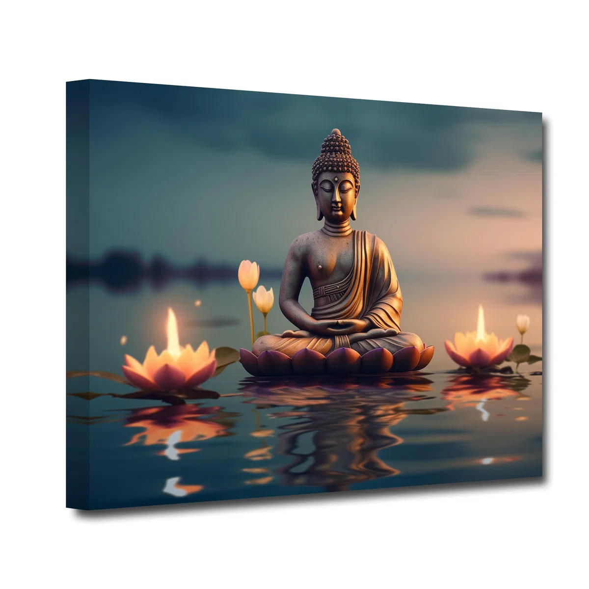 CXHOSTENT Lienzo decorativo para pared de Buda, pintura de estatua de Buda con flores de loto, obra de arte de spa zen para decoración de pared de oración budista (12 x 18 pulgadas)