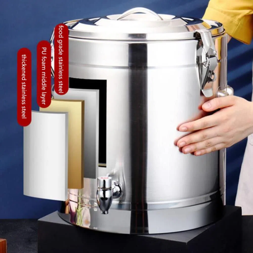 Urna de acero inoxidable para catering, caldera de agua, 100 l/60 l, urna portátil de té de agua caliente con tapa con cerradura y asa de transporte grande para eventos, fiestas y catering