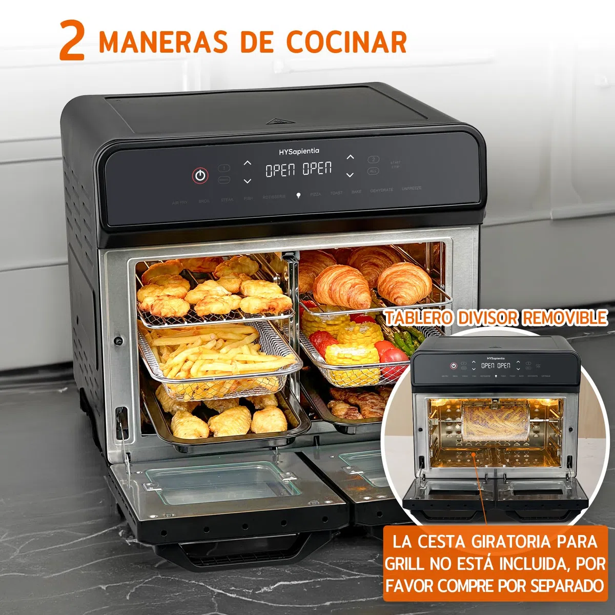 HYSapientia® 22L Freidora de Aire Caliente 2 Cámaras, Freidora sin Aceite con Pantalla Táctil LED, Dual Zone Air Fryer Oven con 10 Programas, Airfryer xxl, Acero Inoxidable, Fácil de limpiar