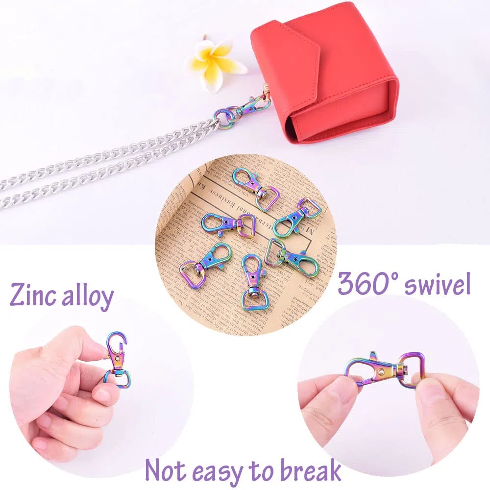 Cierre giratorio de arco iris con mosquetón de 1,27 cm para llavero, base de llavero, clips de cincha, accesorios para bolso, accesorios para manualidades, joyas, 20 piezas (arcoíris)