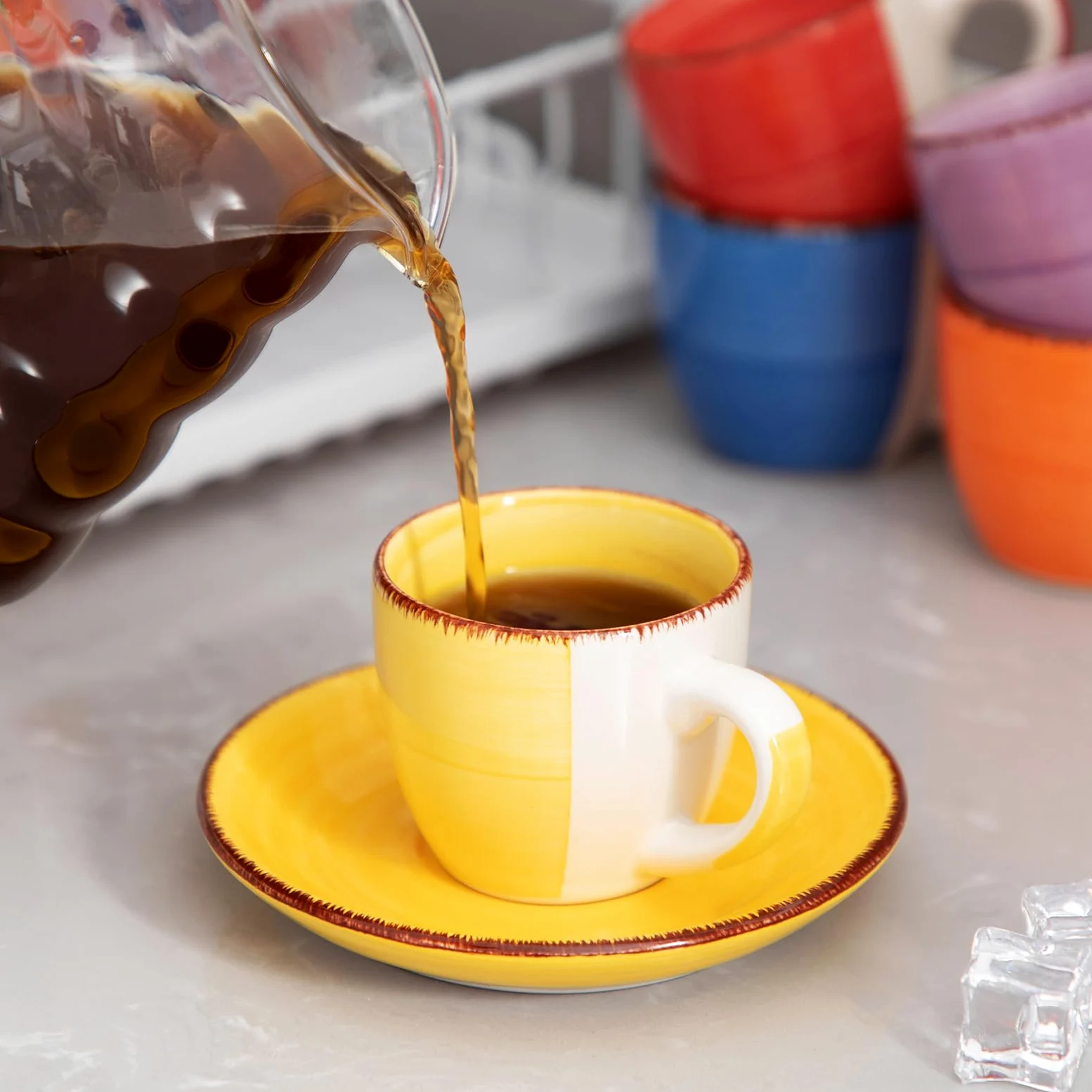 vancasso Cuenco de cerámica, Juego de Tazas vancasso BONITA 12 piezas, Tazas de Espresso, Servicio de Café para 6 personas, Juego de Tazas, platillos, Estilo Arcoíris