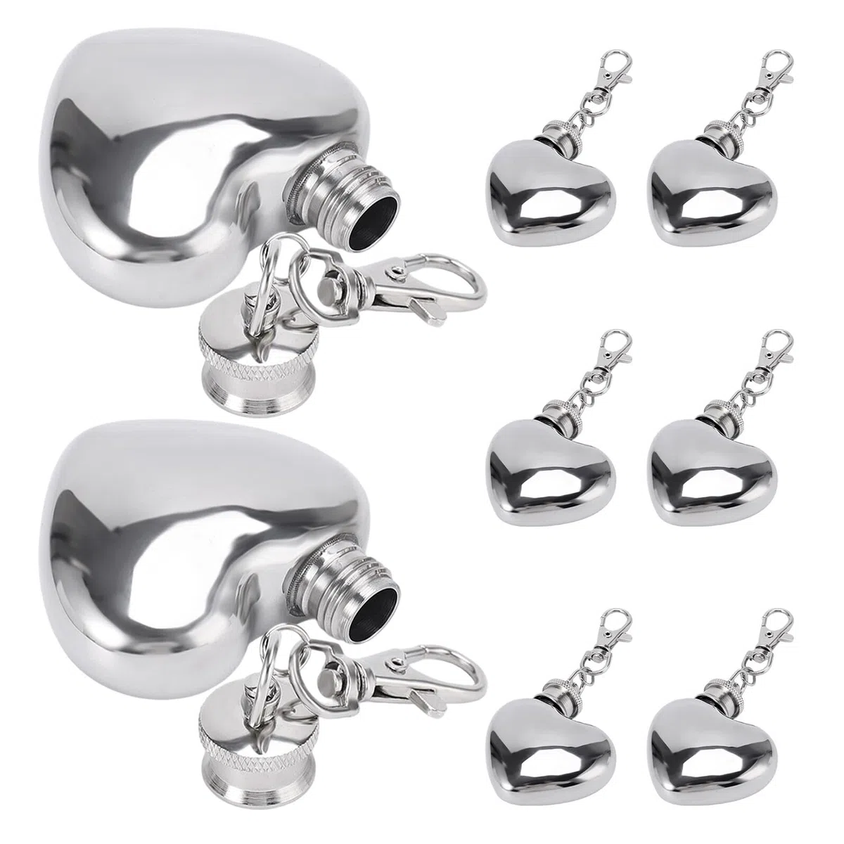 Cabilock 8piezas Mini Frasco de Vino Forma de Corazón Llavero de Acero Inoxidable para Whisky Vino y Bebidas para Camping y Uso Diario
