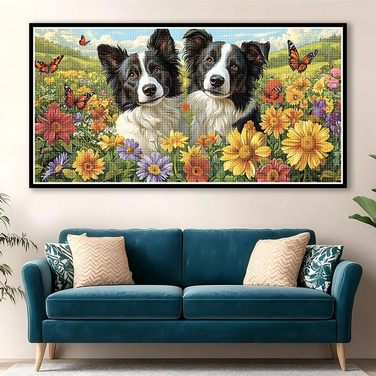 Diamond Painting Adultos Perro Pintura Diamante, Flor Diamond Painting 5D Completo, DIY Cuadrado Cristal Bordado Punto de Cruz Cuadros de Diamantes para Decoracion Hogar, Regalo Mujer 160x80cm 0J-292