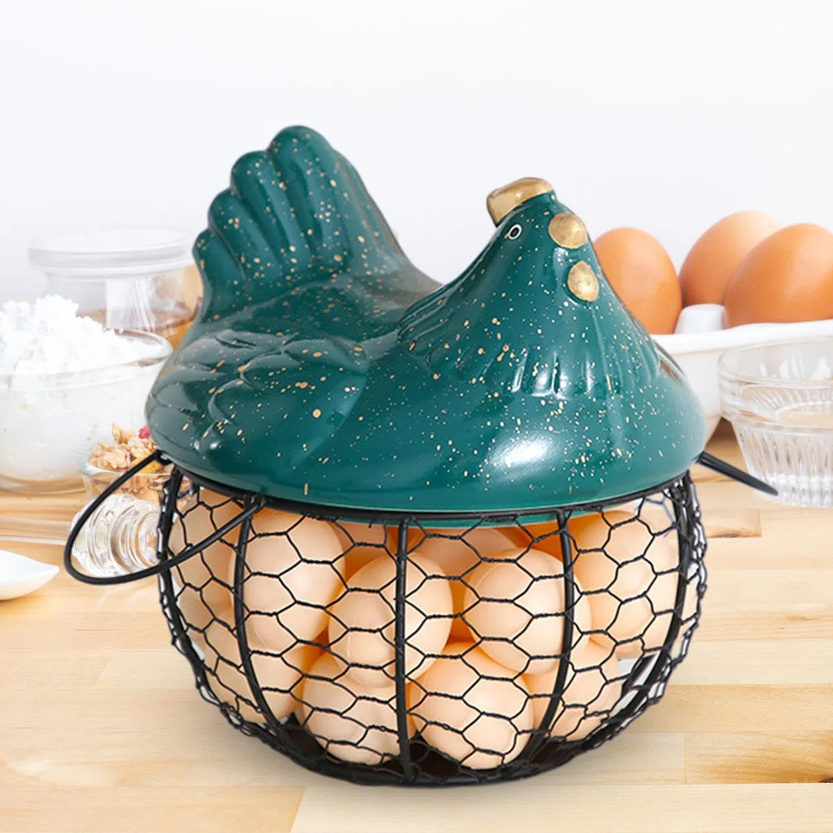 Cesta para Almacenar Huevos, Soporte para Huevos de, Organizador de Huevos de Granja, Contenedor de Huevos de Cocina, Negro con Punto pequeño, Individual