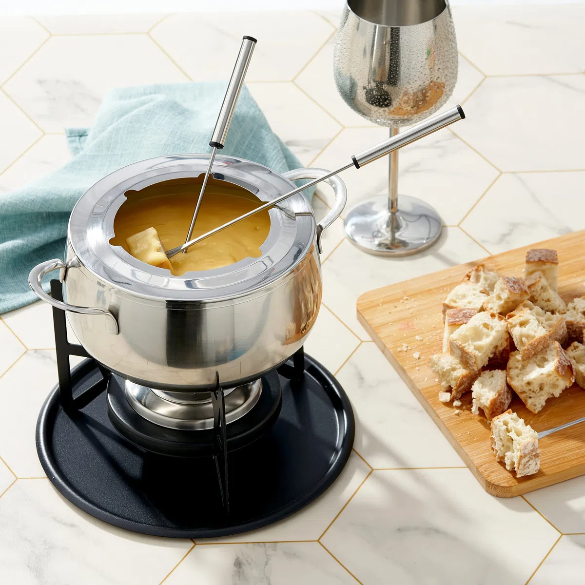 OS Oak & Steel ENGLAND Juego de Fondue de Lujo de 10 Piezas: Acero Inoxidable de Primera Calidad para una Experiencia Gastronómica Única - Regalo Ideal para Bodas, Novios y Aniversarios