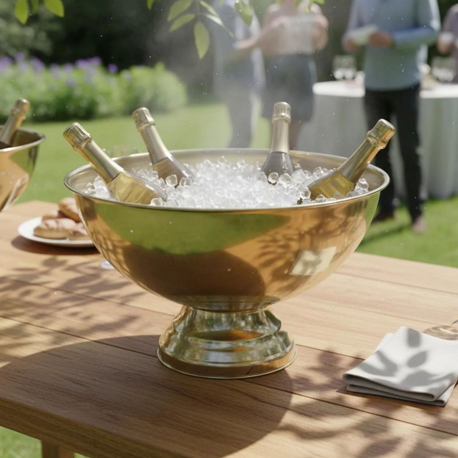 Champanera Robusta Construida en Acero Inoxidable Balde para Botellas de Vino Recipiente para Hielo y Cubeta Grande Adecuada para Fiestas Familiares y Recepciones Sociales, Dorado