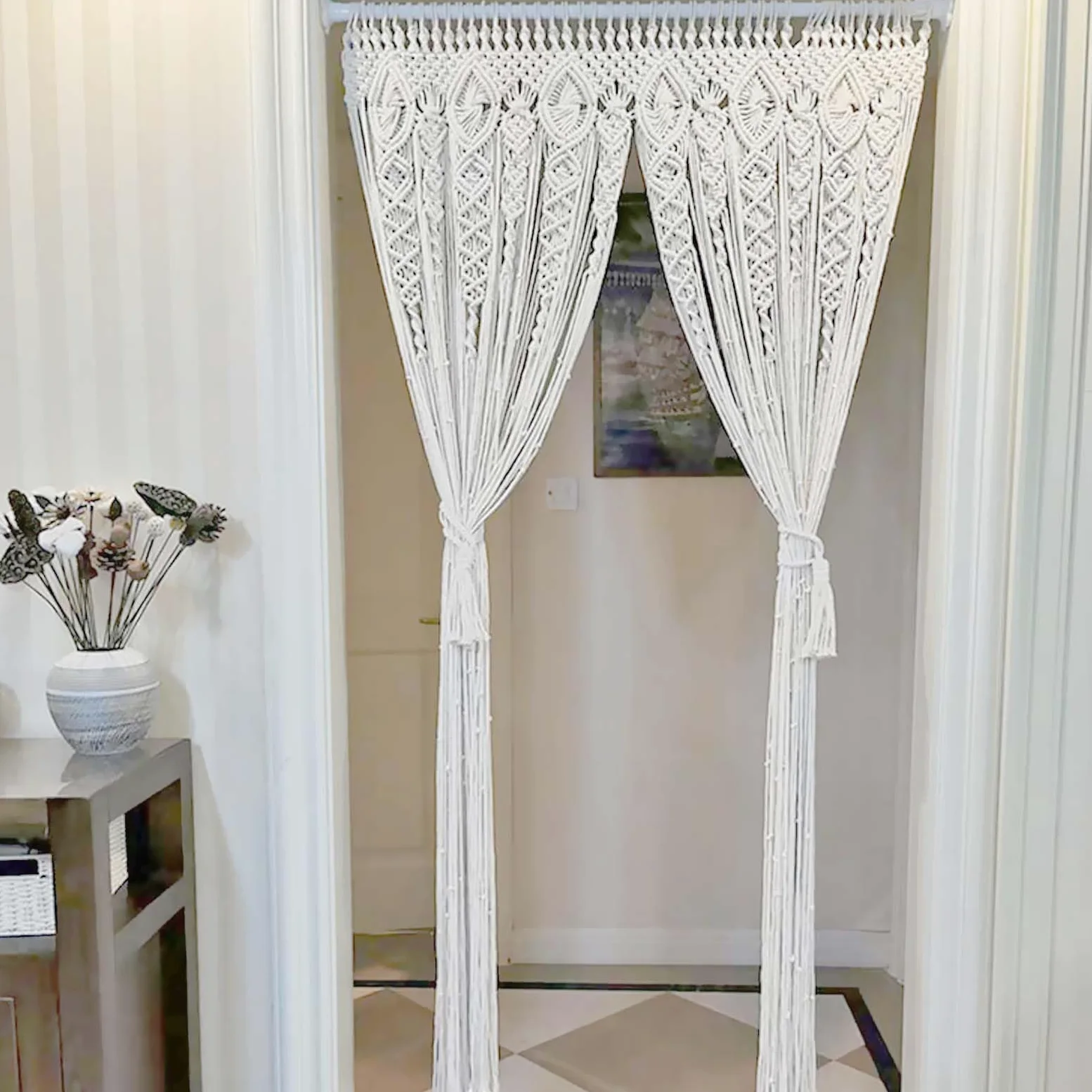 Cortina De Macramé, Colgante De Pared De Macramé De 100x200 Cm Cortina Bohemia Hecha A Mano para Colgar En La Pared Cortina De Puerta De Macramé Bohemio para DecoracióN De La Pared del Hogar