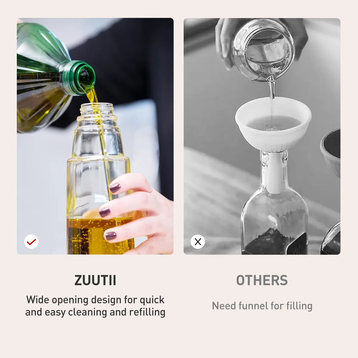 Zuutii Botella dispensadora de aceite de oliva, boquilla antigoteo para cocina, vidrio, gris