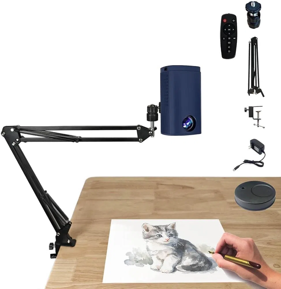 Lámpara de proyector de arte portátil, tablero de trazado impermeable para bocetos, dibujar y pintar, herramienta de proyección de escritorio (color: azul)