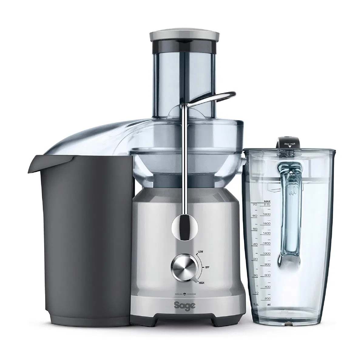 Sage Nutri Juicer Cold - Exprimidor de Zumo, Plata | Tecnología Cold Spin, Motor Eficiente de 1250W, Jarra Easy Seal de 2L, Doble Velocidad, Brazo de Seguridad