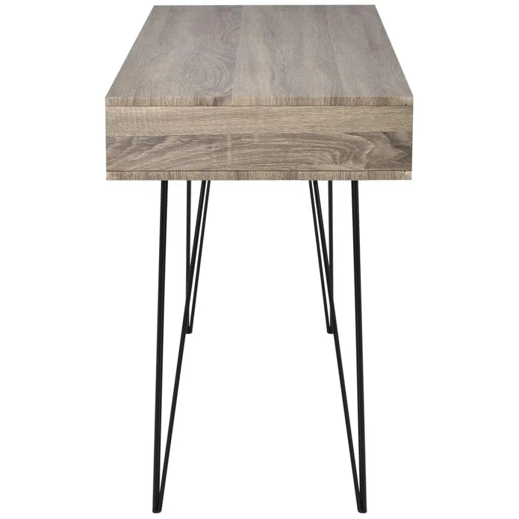 Escritorio con 2 compartimentos de color gris, tablero de fibra de densidad media y patas de metal macizo, mesa de ordenador estable para el hogar y la oficina, amplia superficie de trabajo