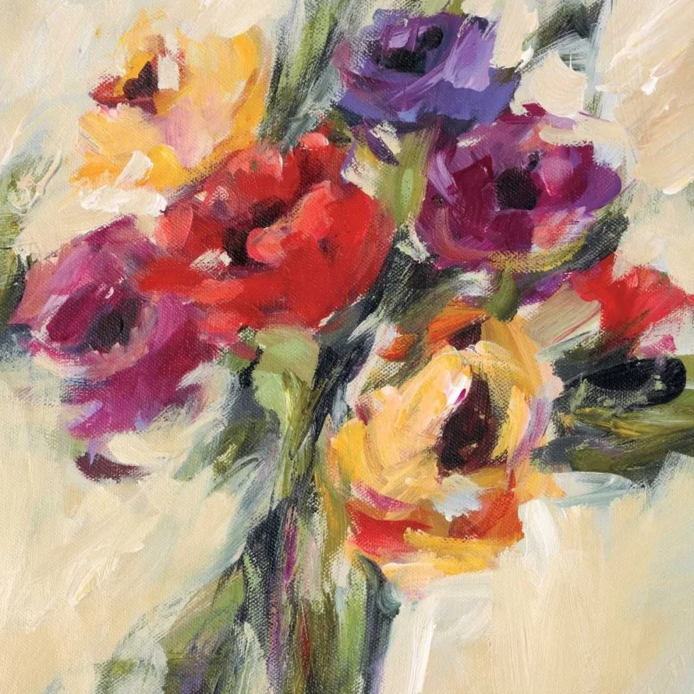 Lienzo impreso con caja americana Rainbow Connection II King Michael - Cuadrado floral con estampado artístico de flores con tallos de ramo de flores colorido marco flotante 16 x 16 pulgadas