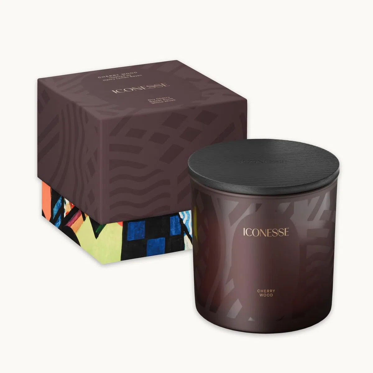 ICONESS Vela aromática de madera de cerezo en tarro – 1 mecha de algodón, 280 g de cera de soja, 48 horas de combustión, aroma de otoño vegano, ideal como regalo y para un hogar acogedor