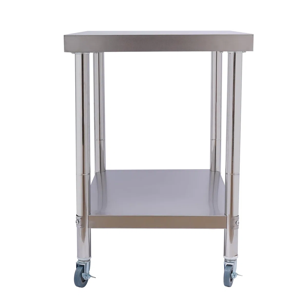 OUKANING Carro de servir de acero inoxidable de 2 niveles, mesa de trabajo de cocina de acero inoxidable con ruedas, mesa de acero inoxidable, gastronomía doméstica/comercial, capacidad de carga 300