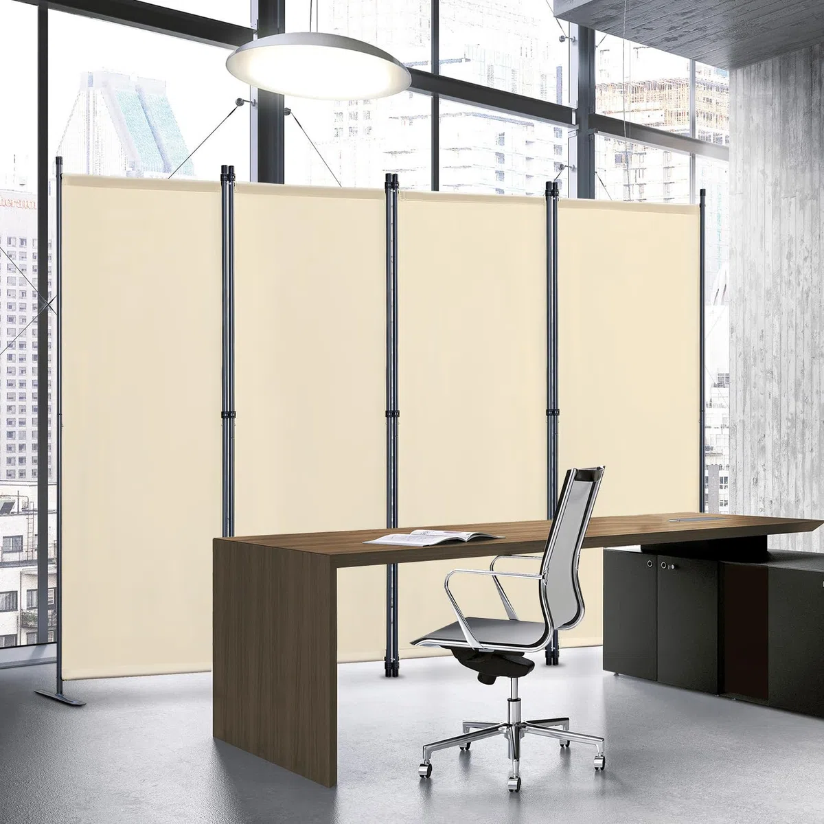 Biombo Separador de 4 Paneles, Decoración Elegante, Separador de Ambientes Plegable, Divisor de Habitaciones, 224X162 cm Beige
