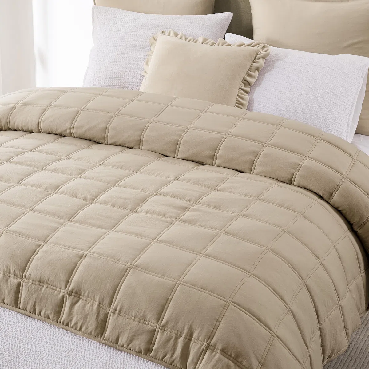 R.SHARE Colcha Verano Cama 200, Beige 300x270cm Colcha Bouti Cama Primavera, Multiuso Cubrecama Ligera Acolchada para Cama o Sofá Suave y Transpirable, 100% Microfibra Edredón Verano Todo el Año