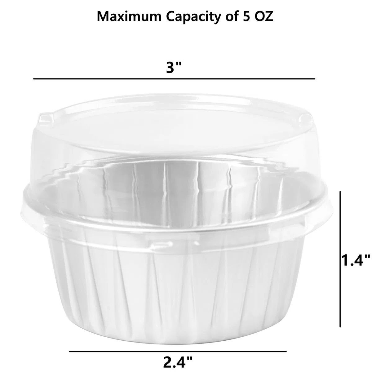 DEAYOU Paquete de 100 tazas de papel de aluminio para magdalenas, 5 onzas desechables para hornear magdalenas con tapa, boda, color plateado