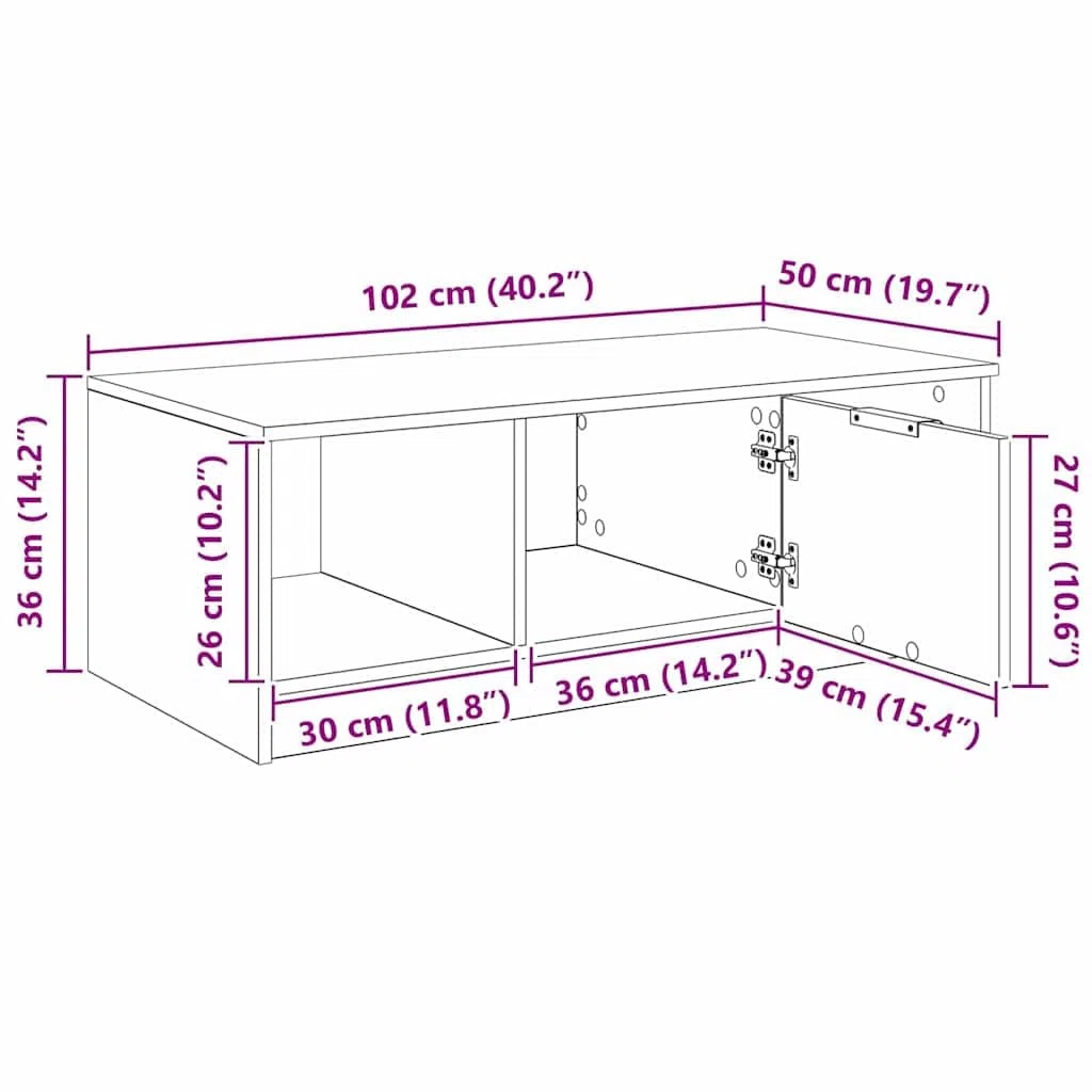 Mesa de centro con cajones de madera recuperada de 102 x 50 x 36 cm, mesa de salón con espacio de almacenamiento y estante, mesa auxiliar moderna para salón y sofá