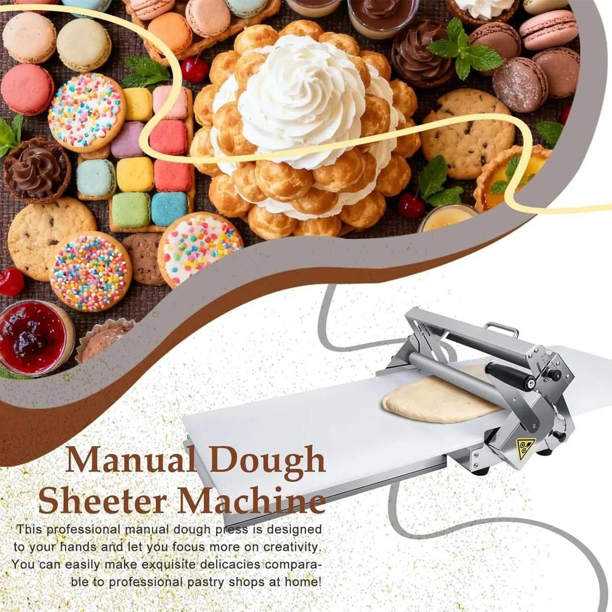 Laminadora de Masa Manual compacta con Manivela Grosor Ajustable. MáQuina para Hacer Croissants Pasteles Laminados Equipo PanaderíA Comercial Grosor Ajustable