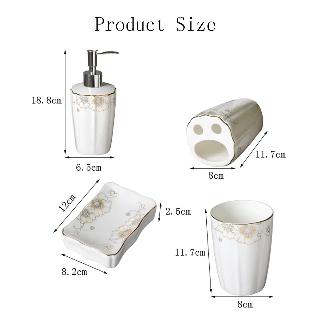 Juego de Accesorios para baño Juego de Accesorios baño 5 Piezas: dispensador jabón, Porta cepillos Dientes, Vaso, Plato. Decoración Decoración Ideal para inquilinos(Silver)