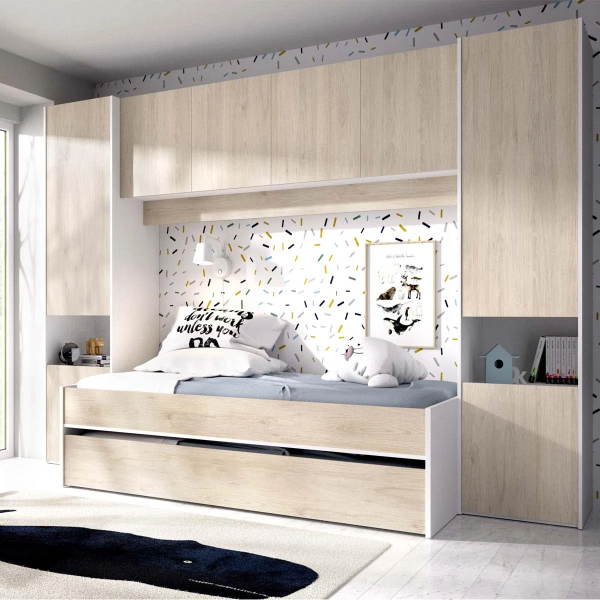DEKIT - Pack Ahorro Juvenil Dormitorio Puente Kwai, 1 somier Lama Ancha y 2 colchones viscoelásticos Nova 90 x 190 cm