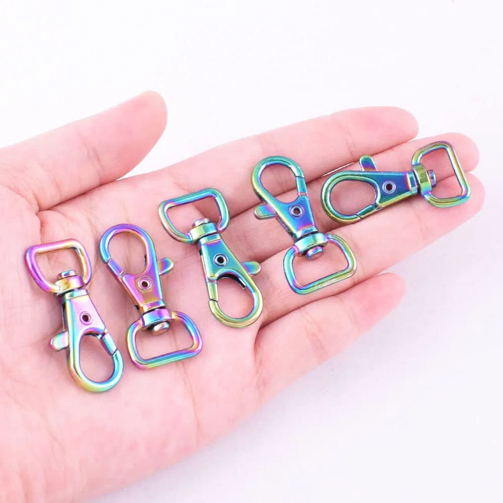 Cierre giratorio de arco iris con mosquetón de 1,27 cm para llavero, base de llavero, clips de cincha, accesorios para bolso, accesorios para manualidades, joyas, 20 piezas (arcoíris)