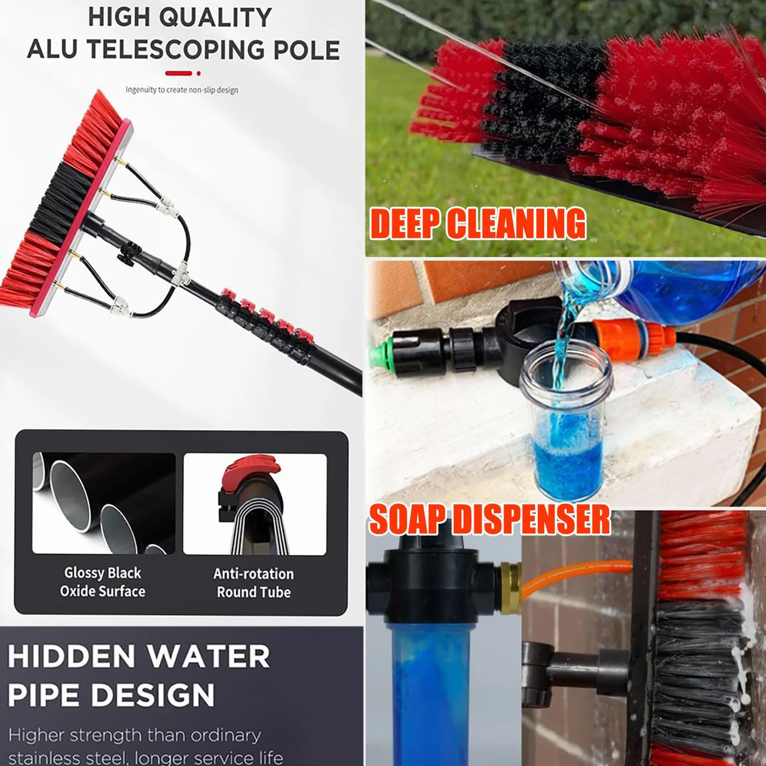 Genérico Kit de Limpieza de Ventanas: telescópico con alimentación de Agua, Extensible de 3,6 a 6 m, dispensador de jabón, pértiga, Limpiador de Paneles solares, Equipo de Largo Alcance (55