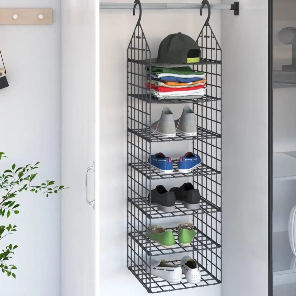 Organizador colgante para armarios con 7 compartimentos, gris, polipropileno y polietileno, 31 x 31 x 113 cm, ahorra espacio para percheros y percheros, ideal para pasillo