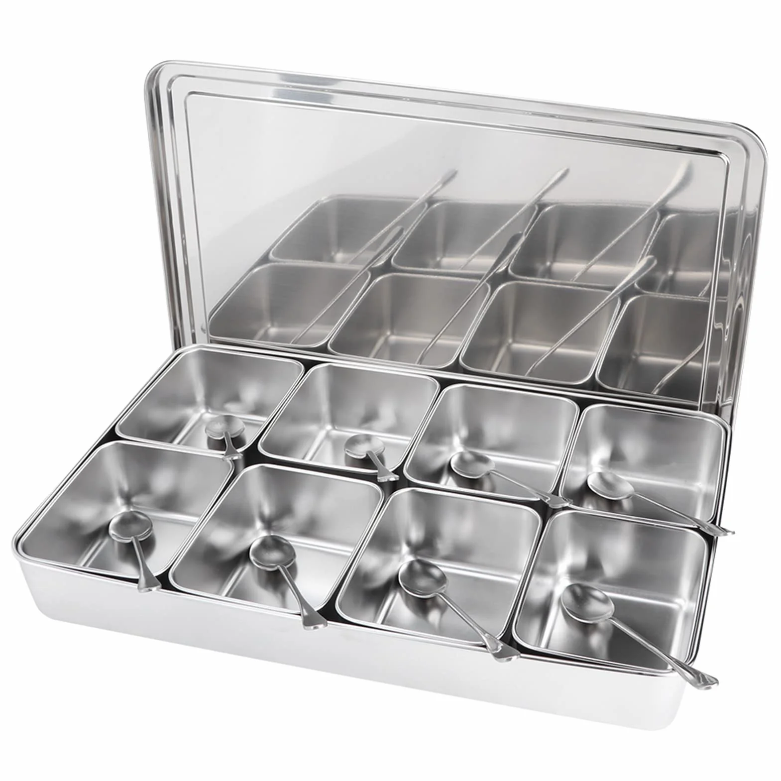 KIMISS Juego de Caja de Condimentos, 8 Rejillas de Acero inoxidable para Almacenamiento de Condimentos, Estante Circular Seccional para Especias con Tapas, para Condimentos,