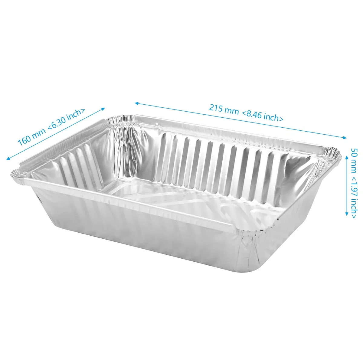 Paquete de 125 sartenes desechables de papel de aluminio de 8.5 x 6.3 pulgadas, recipientes de papel de aluminio de 2.2 libras con tapas de plástico, sartén rectangular de aluminio para hornear