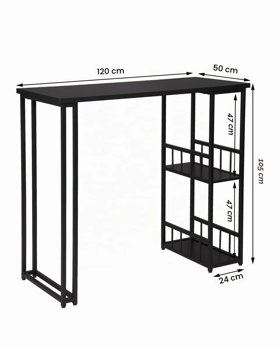 WOLTU Mesa de Bar de Bistro de Comedor con 2 Estantes, Estructura de Metal, MDF, 120x50x105cm (WxDxH) Negro BT25sz