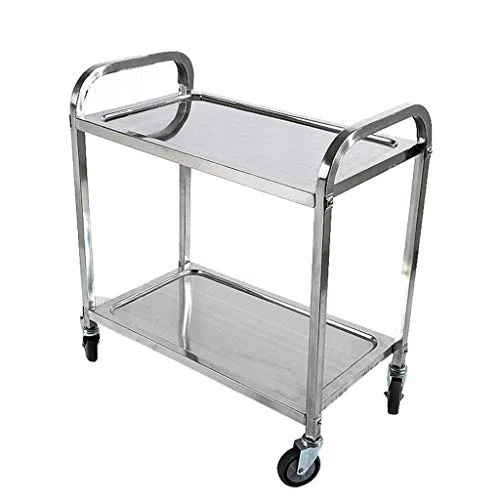 Carrito de servicio de acero inoxidable con ruedas, carrito de platos de 2 niveles para entrega de alimentos, eventos y uso en restaurantes, vino móvil y carrito utilitario